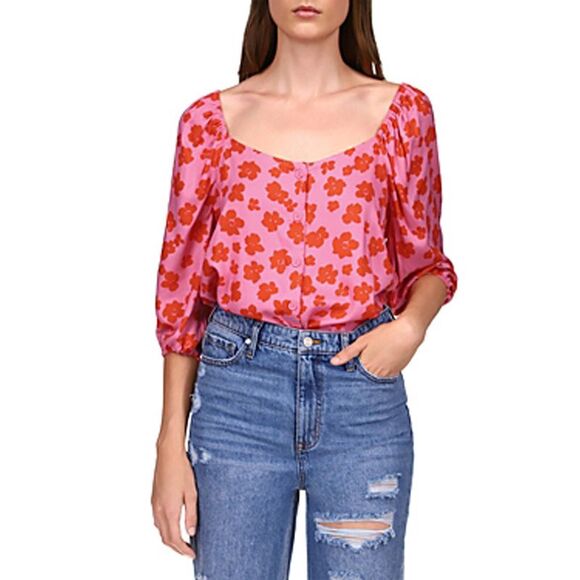 Sanctuary Daily Button-front Blouse In Cherry Kiss - XS - Picture 2 of 3